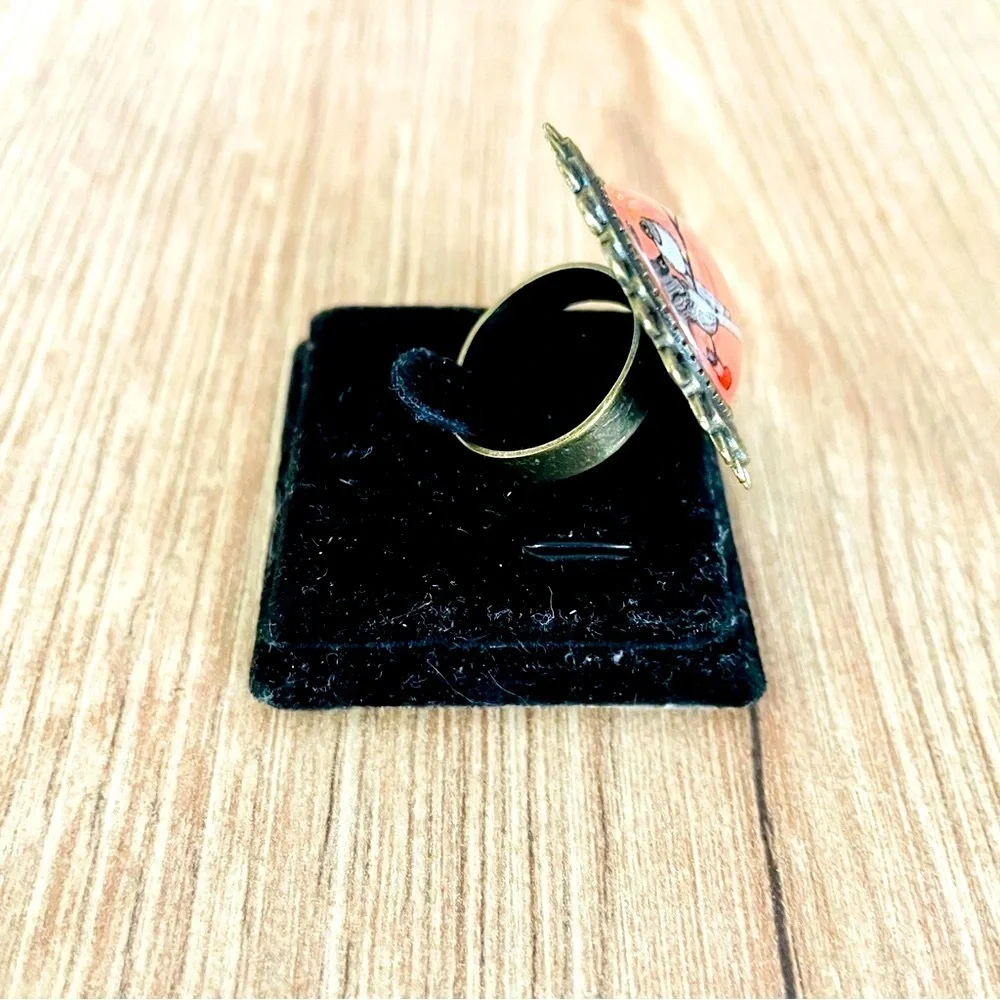 Retro Bird Print Victorian Style Adjustable Ring, Handmade, NWW - Picture 4 of 4